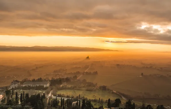 Picture the city, fog, morning