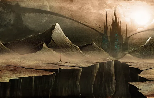 Picture mountains, castle, open, art