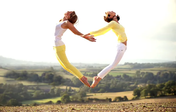 Picture form, grace, heart, landscape, girls, The Heart Jump, jump