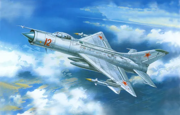 Picture the sky, figure, fighter, art, OKB, multipurpose, Soviet, Mikoyan and Gurevich, MiG-21F