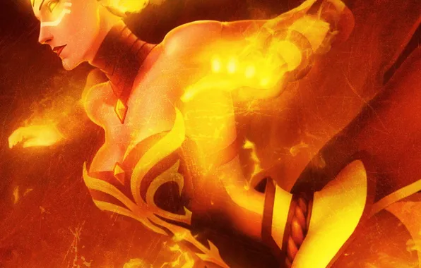 Picture girl, fire, art, Dota 2, Lina