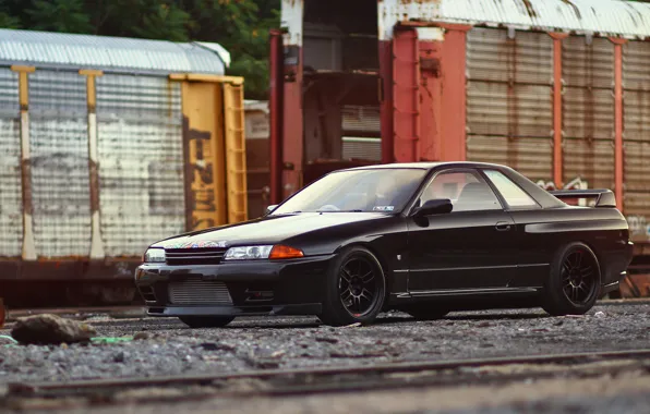 Picture black, GT-R, black, R32, Nissan, tuning, Nissan Skyline, skyline
