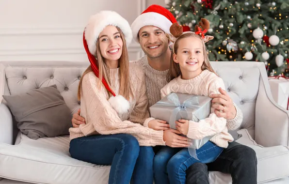 Picture love, gift, tree, family, Christmas, New year, New Year