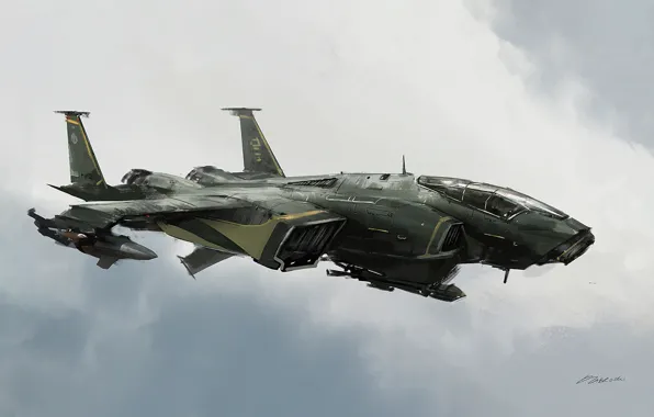 Picture The sky, Figure, Fighter, The ship, Art, Darek Zabrocki, by Darek Zabrocki, Heavy fighter