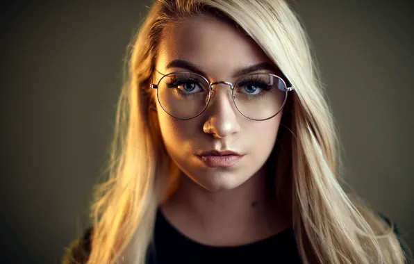 Picture look, background, portrait, makeup, glasses, hairstyle, blonde, bokeh, Aracely, Sergey Bidun