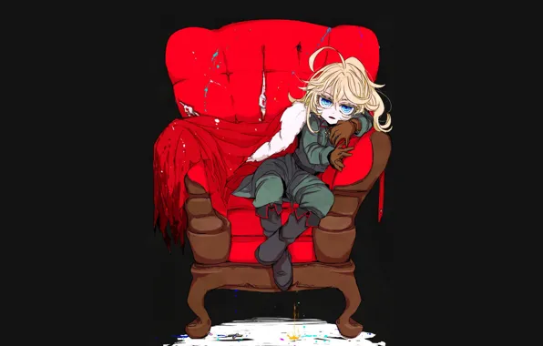 Picture girl, soldier, military, war, anime, chibi, blonde, asian, sofa, manga, gloves, oriental, asiatic, powerful, strong, …