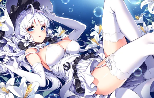 Picture bubbles, Lily, hat, game, blue eyes, long hair, in the water, art