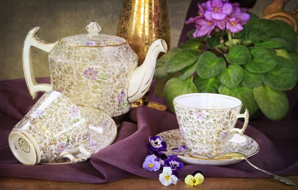 Picture flower, kettle, Cup, violet
