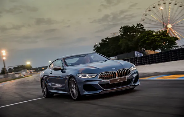 Picture the sky, coupe, track, BMW, Coupe, 2018, gray-blue, 8-Series, pale blue, M850i xDrive, Eight, G15