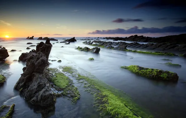 Picture sea, rocks, Spain, Basque Country, Playa de Barrika