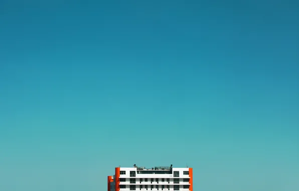 Picture the sky, blue, the building, minimalism, gradient, beautiful, orange, blue sky