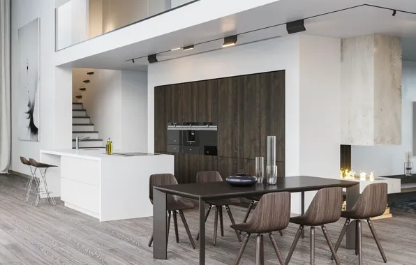 Picture design, style, interior, kitchen, living room, dining room, modern villa, two levels
