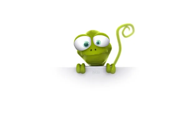 Picture look, mood, cartoon, lizard, tail, white background, green, big eyes