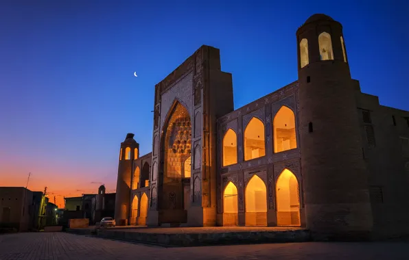 Picture lights, the evening, gate, area, Uzbekistan, Bukhara