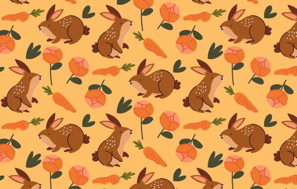 Picture flowers, texture, rabbit, Christmas, Easter, rabbits, New year, rabbits, red, orange background, carrots, a lot, …