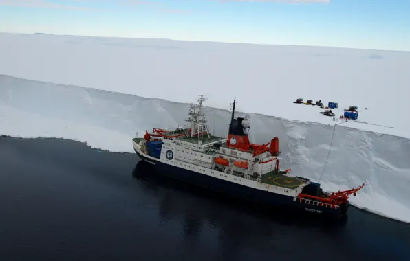 Picture ship, station, glacier, Antarctica
