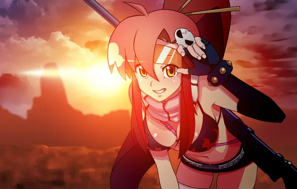 Picture girl, sunset, Gurren Lagann, rifle