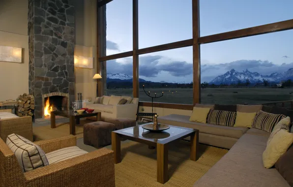 Picture design, house, style, Villa, interior, fireplace, living room