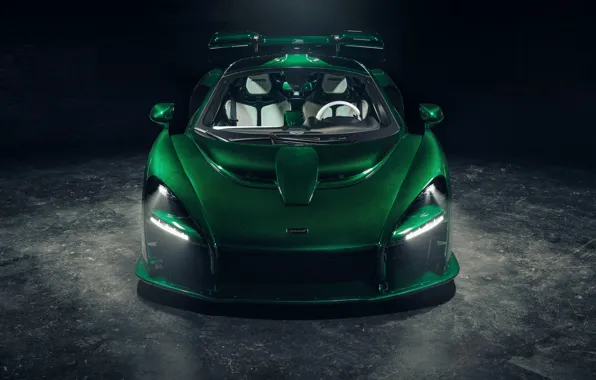 Picture McLaren, supercar, front view, 2018, Senna, MSO, Fux Green