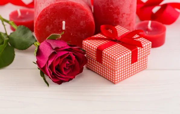 Picture love, gift, roses, candles, red, red, love, flowers, romantic, hearts, valentine's day, roses, gift box