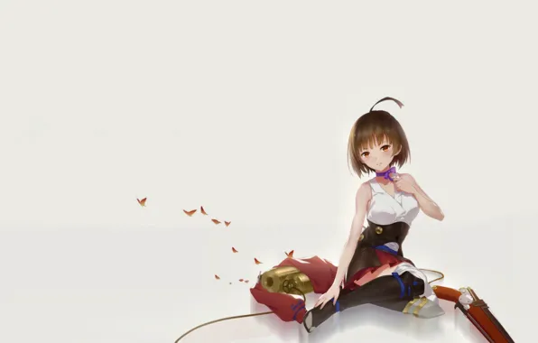 Picture Girl, Anime, Weapon, Cute, Posing, Pretty, Butterfly, Ribbon