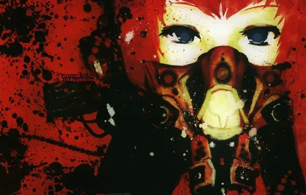 Picture gas mask, vocaloid, Vocaloid, Meiko, art, red hair, Meola