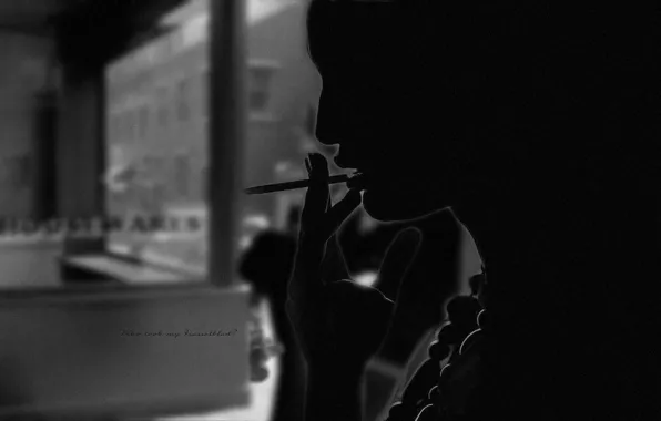 Picture girl, the city, cigarette, vetrin