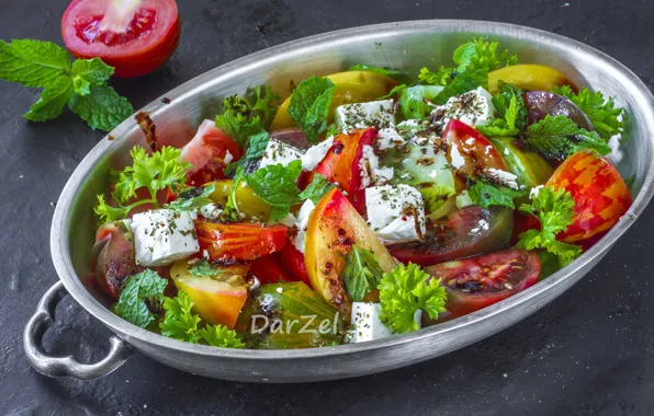 Picture tomatoes, parsley, salad, feta