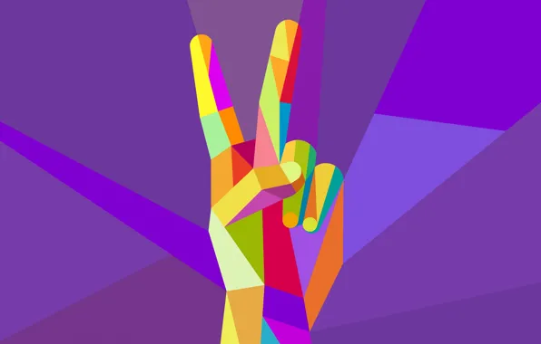 Picture victory, vector, fingers, gesture, low poly