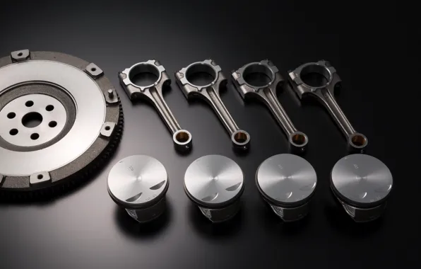 Picture engine, details, spare parts, the piston, rod, the flywheel