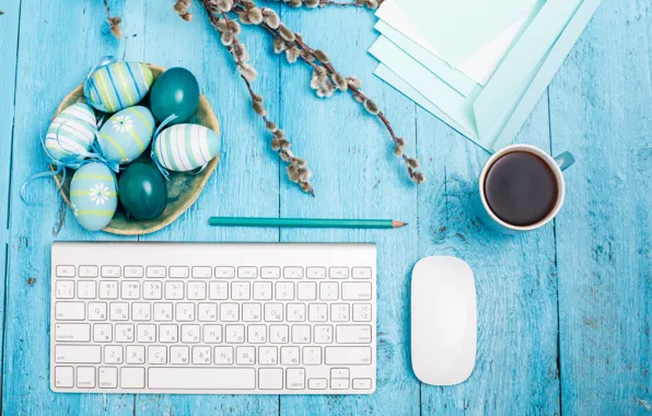 Picture holiday, tea, Board, coffee, eggs, spring, mouse, blue
