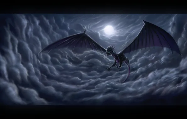 Picture moon, night, clouds, dragon