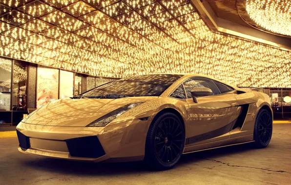 Picture yellow, lights, gold, golden, lamborghini, Vegas