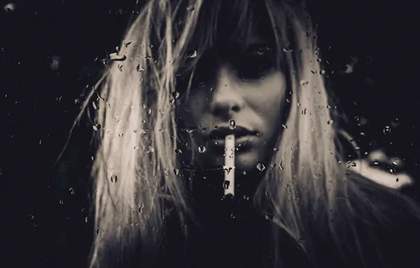 Picture girl, drops, portrait, cigarette