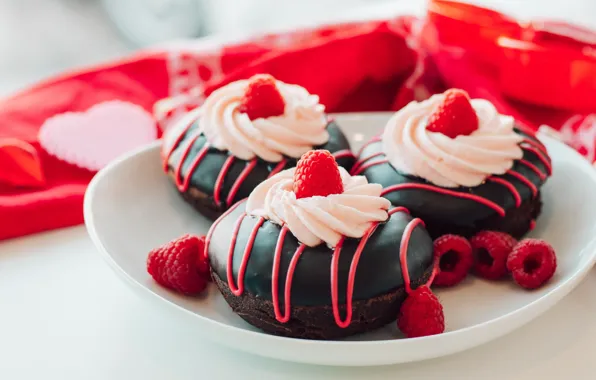 Picture berries, raspberry, food, chocolate, fabric, cream, cakes, sweet
