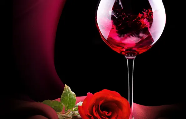 Picture wine, glass, rose, Roses, Valentines Day, Wine