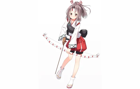 Picture bow, girl, white background, arrow
