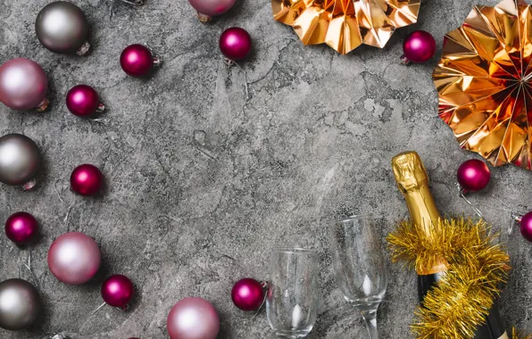 Picture decoration, balls, colorful, New Year, glasses, Christmas, champagne, Christmas, balls, New Year, decoration, xmas, champagne, …