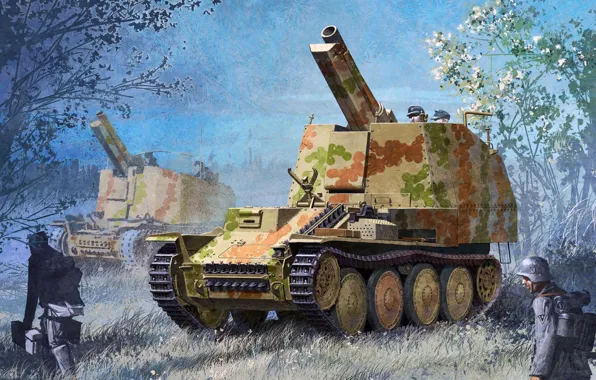 Picture figure, art, cricket, self-propelled howitzer, Self-propelled howitzer, Grille, German self-propelled artillery, Sd.Car. 138/1 ausf. m, …