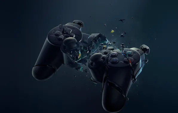 Picture joystick, gamepad, pieces, play station, broke