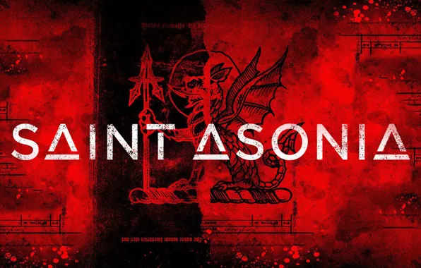 Picture red, white letters, Saint Asonia