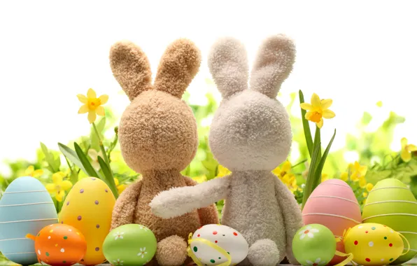 Picture flowers, eggs, spring, rabbit, Easter, tulips, flowers, tulips, spring, Easter, eggs, decoration, Happy