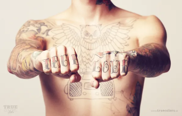 Picture fists, tattoo, true love, torso, the inscription