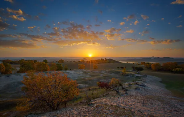 Picture autumn, landscape, sunset