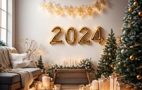 Picture decoration, balls, tree, New Year, Christmas, figures, new year, happy