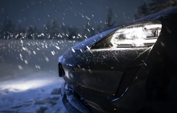 Picture snow, black, Porsche, 2020, Taycan, Taycan 4S, led lights