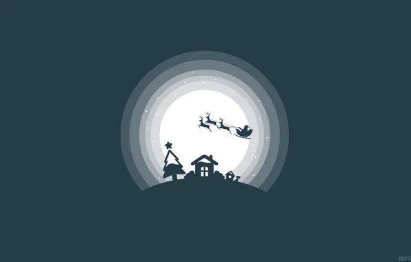 Picture Design, Night, Dog, Stars, Snow, The moon, House, Flight