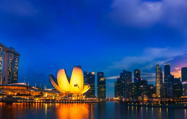 Picture sea, night, dark, horizon, dark, Singapore, the hotel, architecture, twilight, attraction, tourism, twilight, Asia, skyline, …