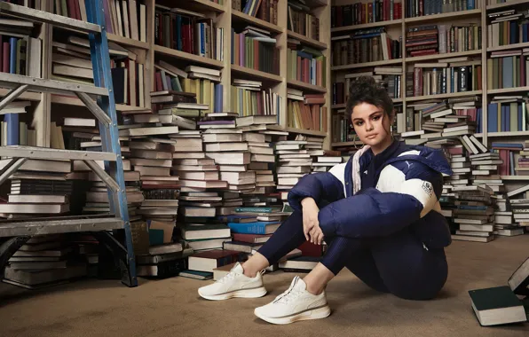 Picture look, pose, model, books, makeup, actress, jacket, singer, model, Selena Gomez, hair, look, pose, actress, …