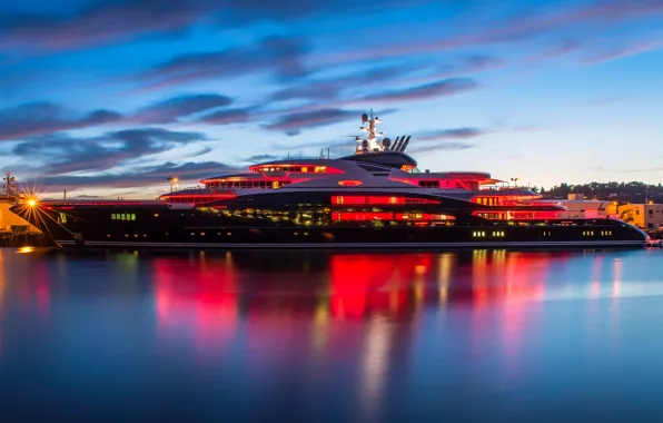 Picture the ocean, the evening, yacht, pierce, twilight, Seattle, Pier 90